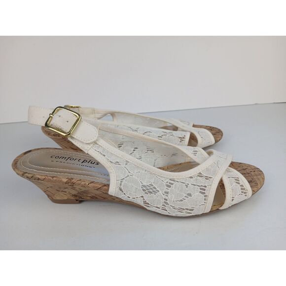 Comfort Plus by Predictions Beige Cork Wedge Heel Slides Sandals - Size 6.5W - Picture 1 of 16